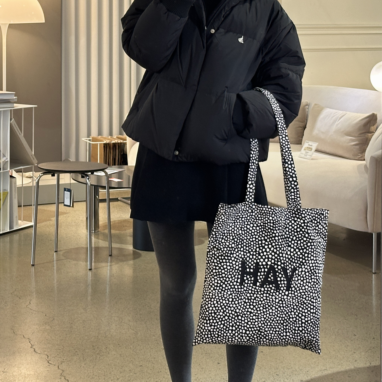 [재고보유]헤이 에코백 토트백 Tote Bag Black Dot