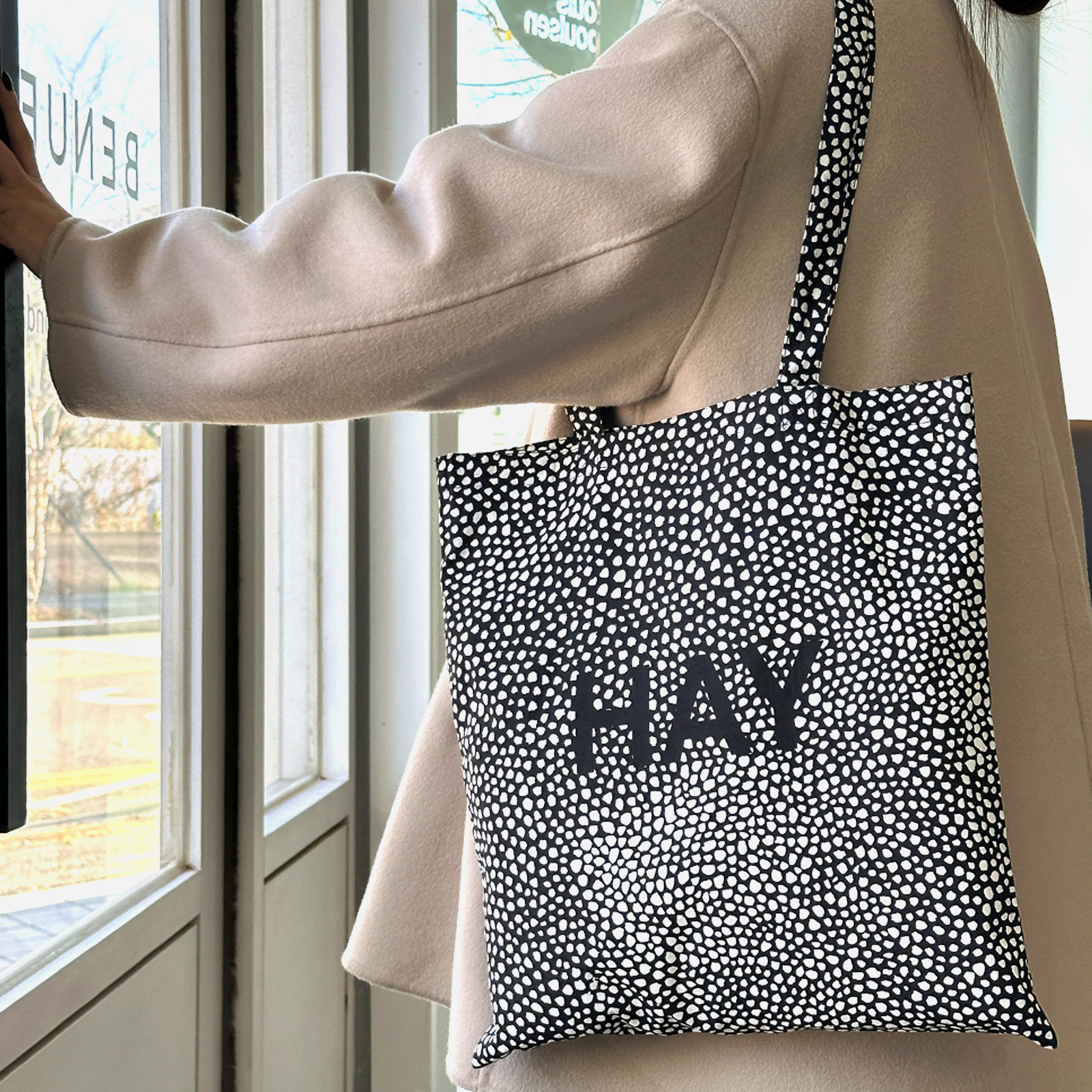 [재고보유]헤이 에코백 토트백 Tote Bag Black Dot